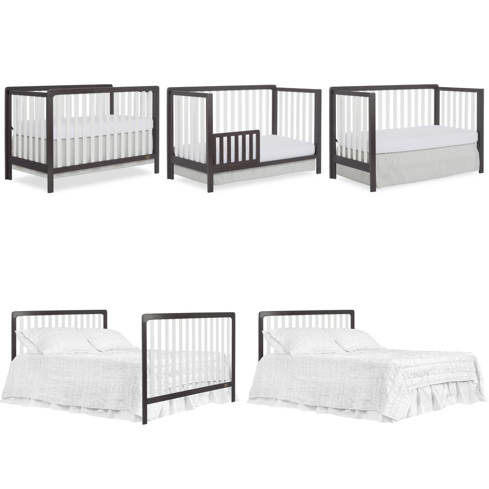 Dream On Me Ridgefield Ii White With Wire Brushed Dark Espresso 5 In 1 Convertible Crib 735b Dew The Home Depot