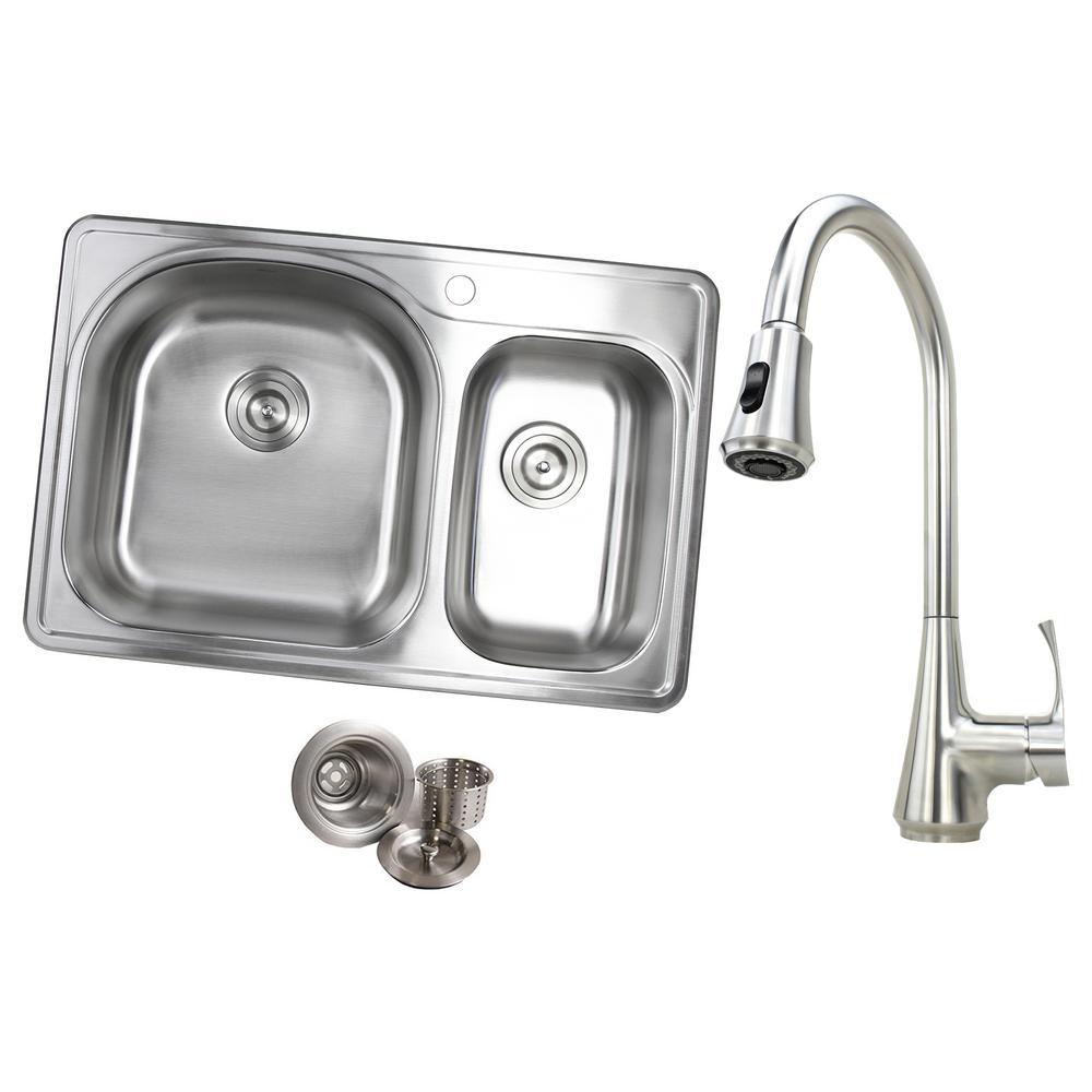 Emoderndecor Topmount Drop In Stainless Steel 33 X 22 1 Topmount Drop In Stainless Steel 33 X 22 1 Faucet Hole 70 30 Offset Double Bowl Kitchen Sink And Combo