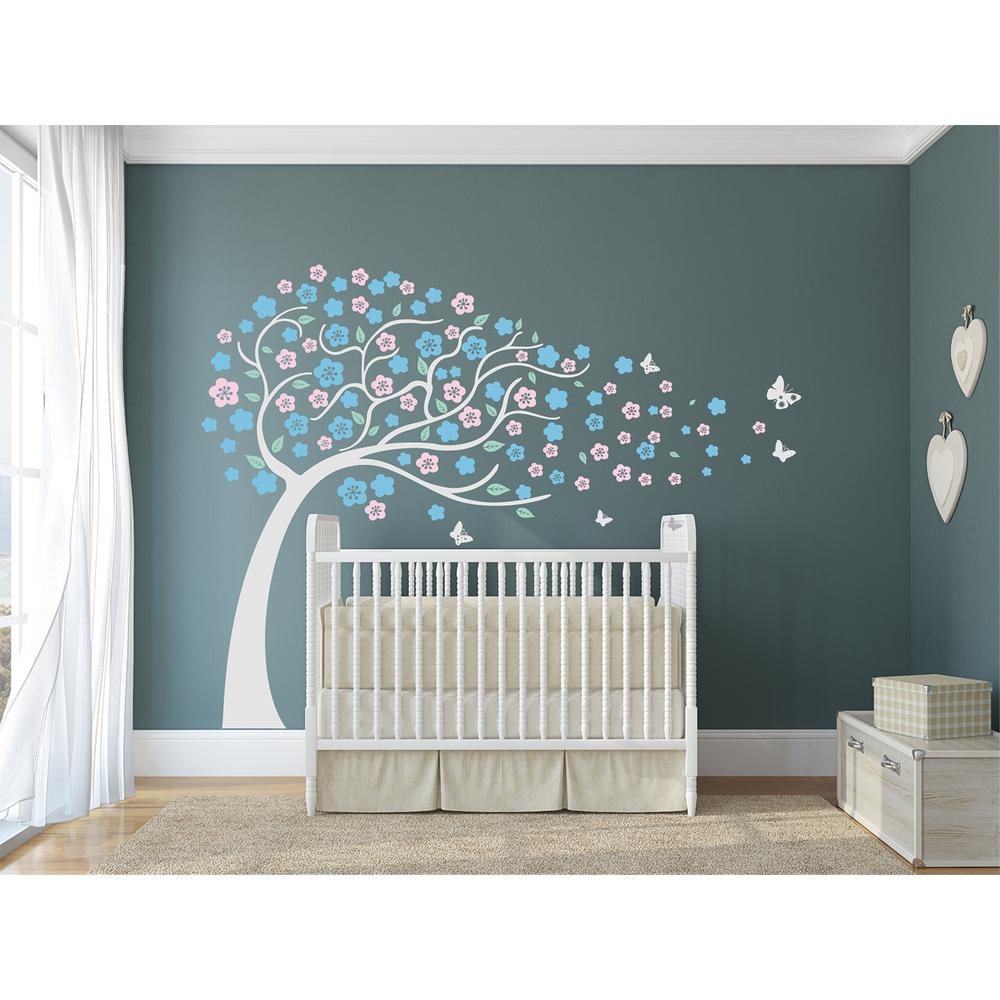 95 In X 71 Pink And Lavender Flowers With Spring Green Leaves Flower Tree Erflies Removable Wall Decal
