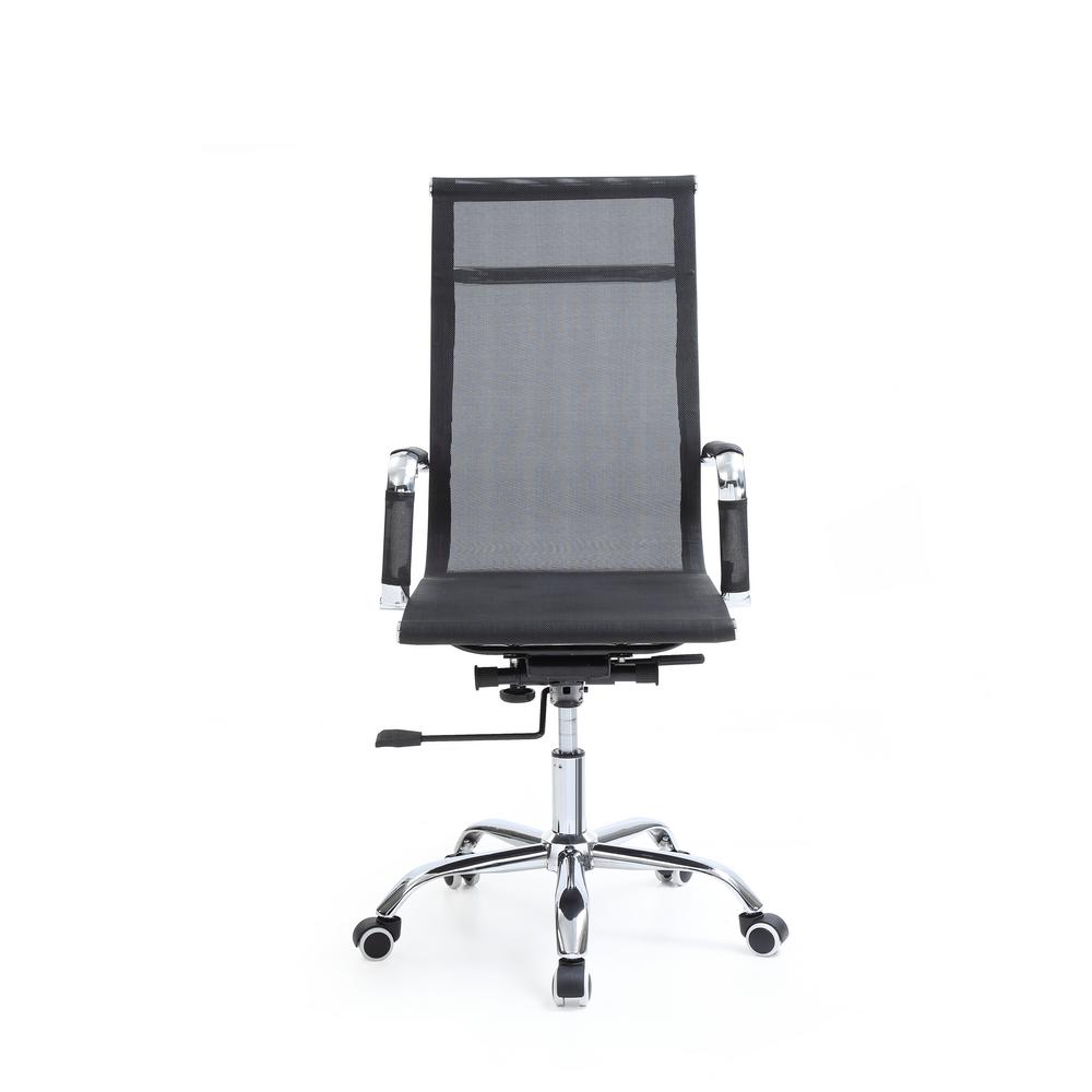 Hodedah Black Mesh High Back Adjustable Height Swiveling Executive Chair With Chrome Base And Arms Hi 2006 Black The Home Depot