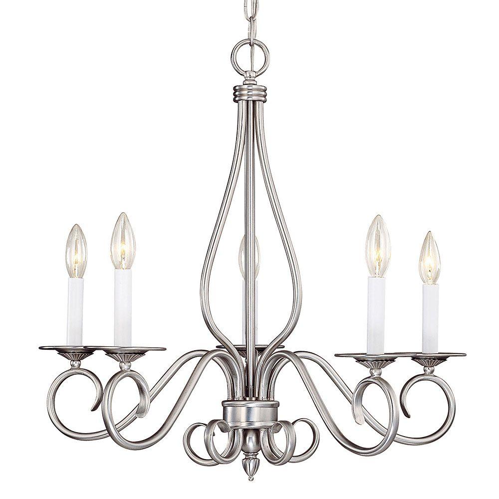 Illumine 5Light Pewter Chandelier with White Candle CoversCLISH202852054 The Home Depot