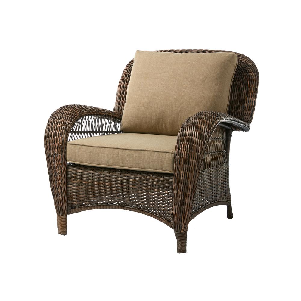 Beacon Park Brown Wicker Outdoor Patio Stationary Lounge Chair with Standard Toffee Tan Cushions