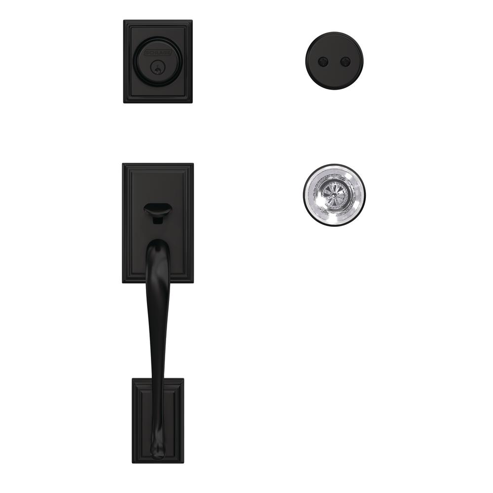 Schlage Addison Matte Black Dummy Door Handleset with Hobson Glass Door