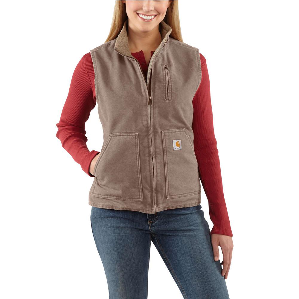 Carhartt Women's Extra Small Taupe Gray Cotton Mock Neck Vest-WV001-032 -  The Home Depot