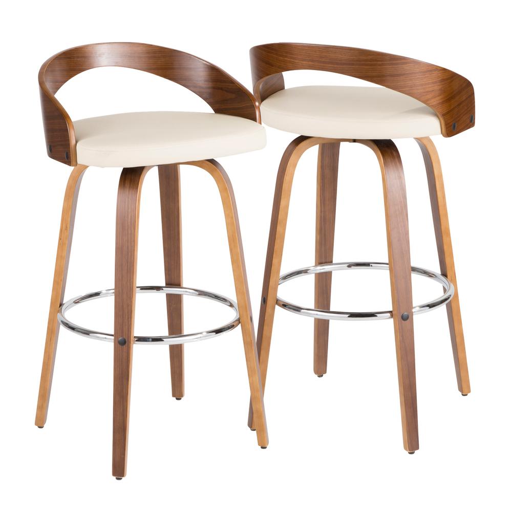 Lumisource Grotto 29 In Walnut And Cream Faux Leather Bar Stool Walnut And Cream Faux Leather Bar Stool Set Of 2 B30 Grottor Wlcr2 The Home Depot