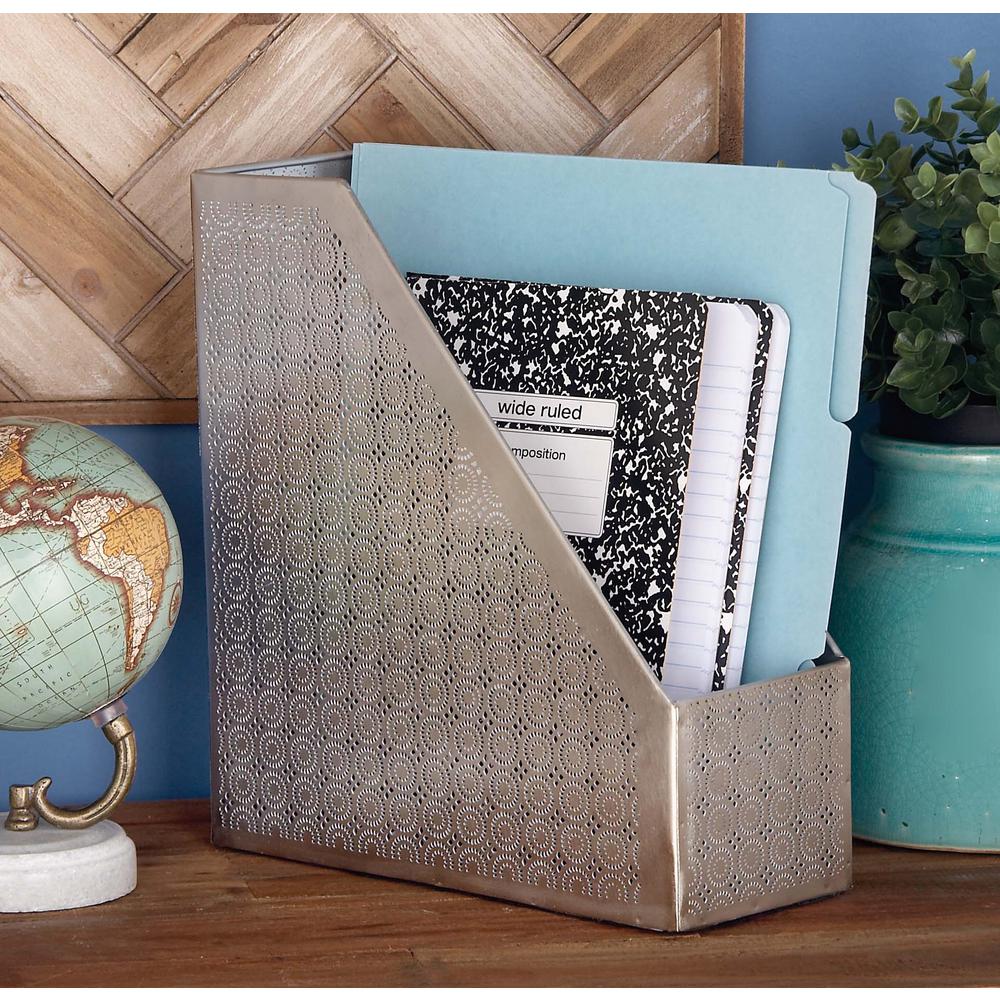 Litton Lane 12 In X 11 Decorative Silver Iron Magazine Holder Decorative Silver Iron Magazine Holder