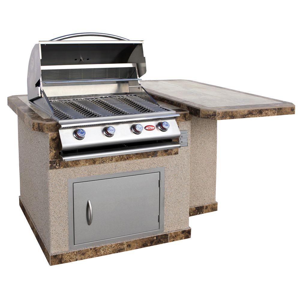 Cal Flame 6 ft. Stucco Grill Island with Tile Top and 4Burner Gas