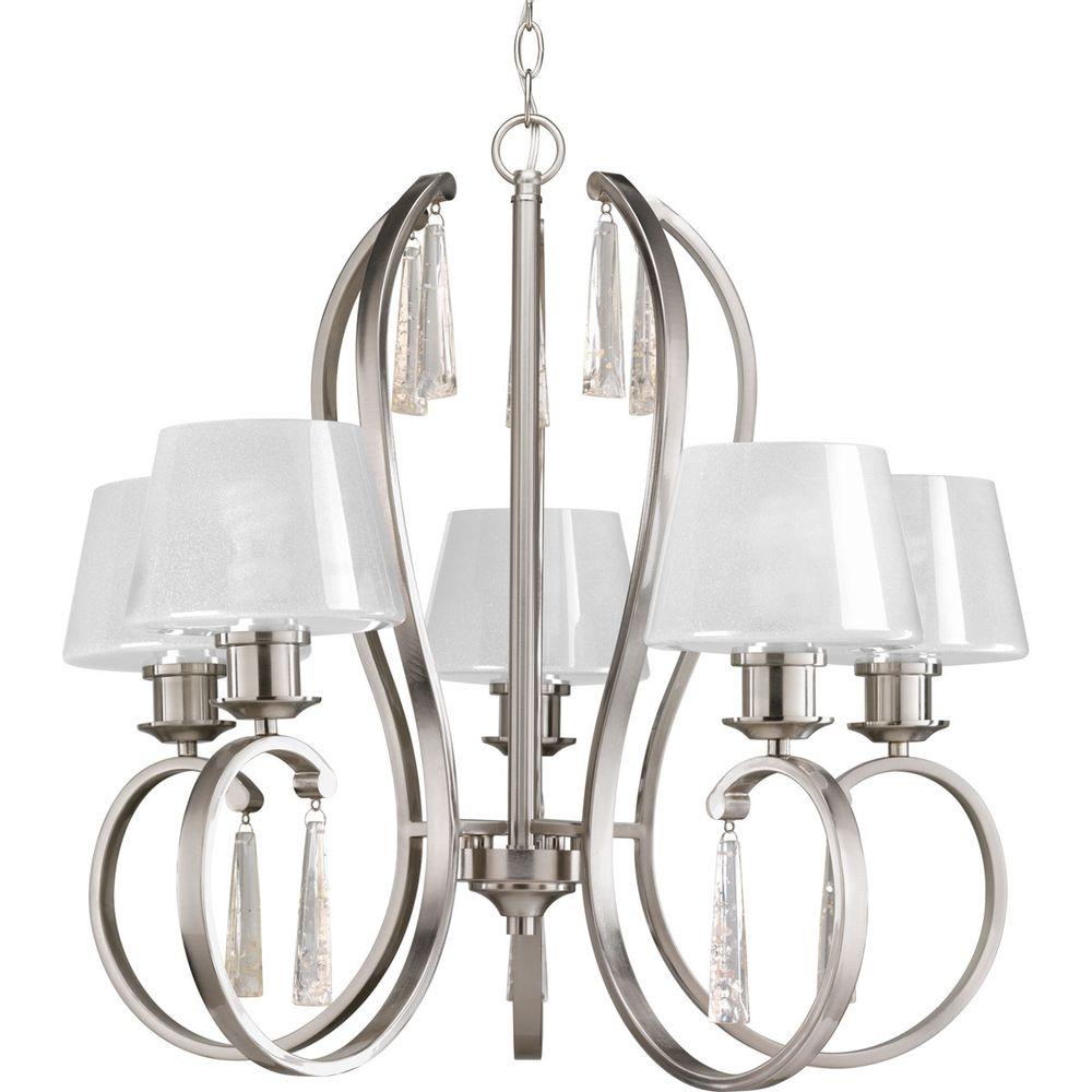 Progress Lighting Invite Collection 5 Light Brushed Nickel Dazzle Collection 5 Light Brushed Nickel Chandelier With Ice Glass Shade