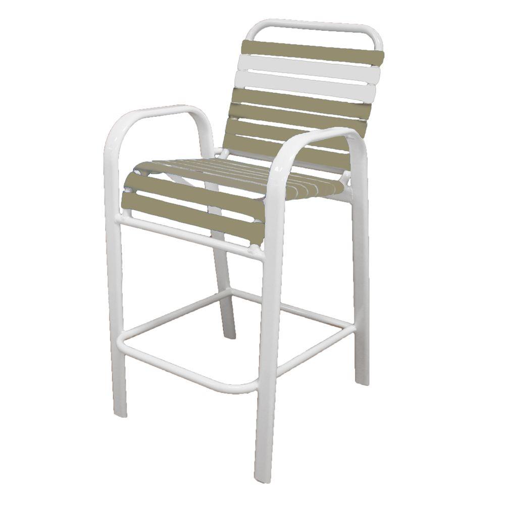 Marco Island White Commercial Grade Aluminum Vinyl Strap Outdoor Bar Marco Island White Commercial Grade Aluminum Vinyl Strap Outdoor Bar Stool In Putty And