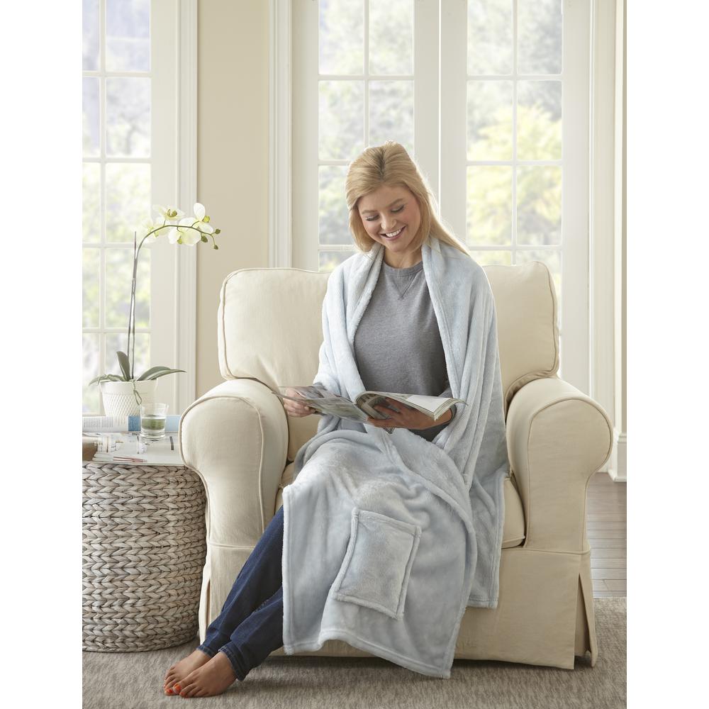 Morgan Home Mhf Home Ultra Plush Readers Wrap Shawl Throw Blanket With Pockets Gray The Home Depot