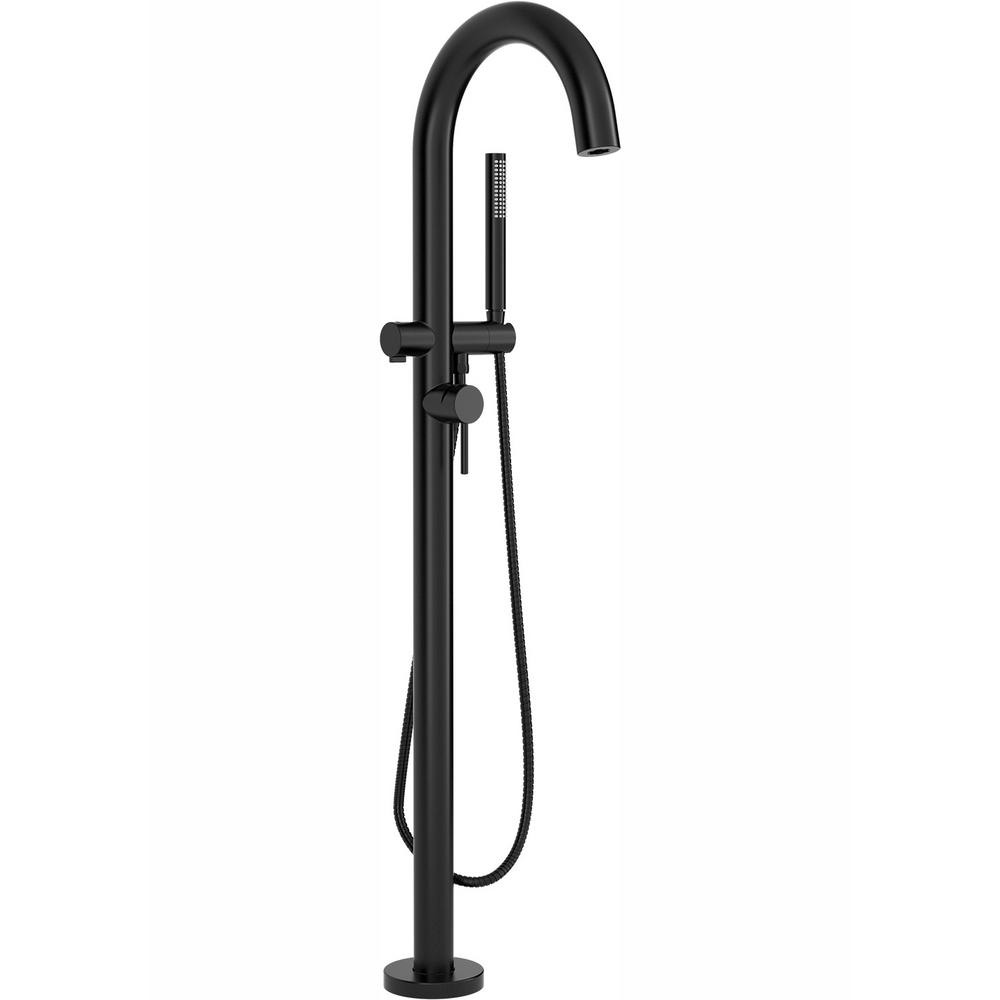 American Standard Contemporary Round Single Handle Freestanding Tub Filler For Flash Rough In Valve With Hand Shower In Matte Black