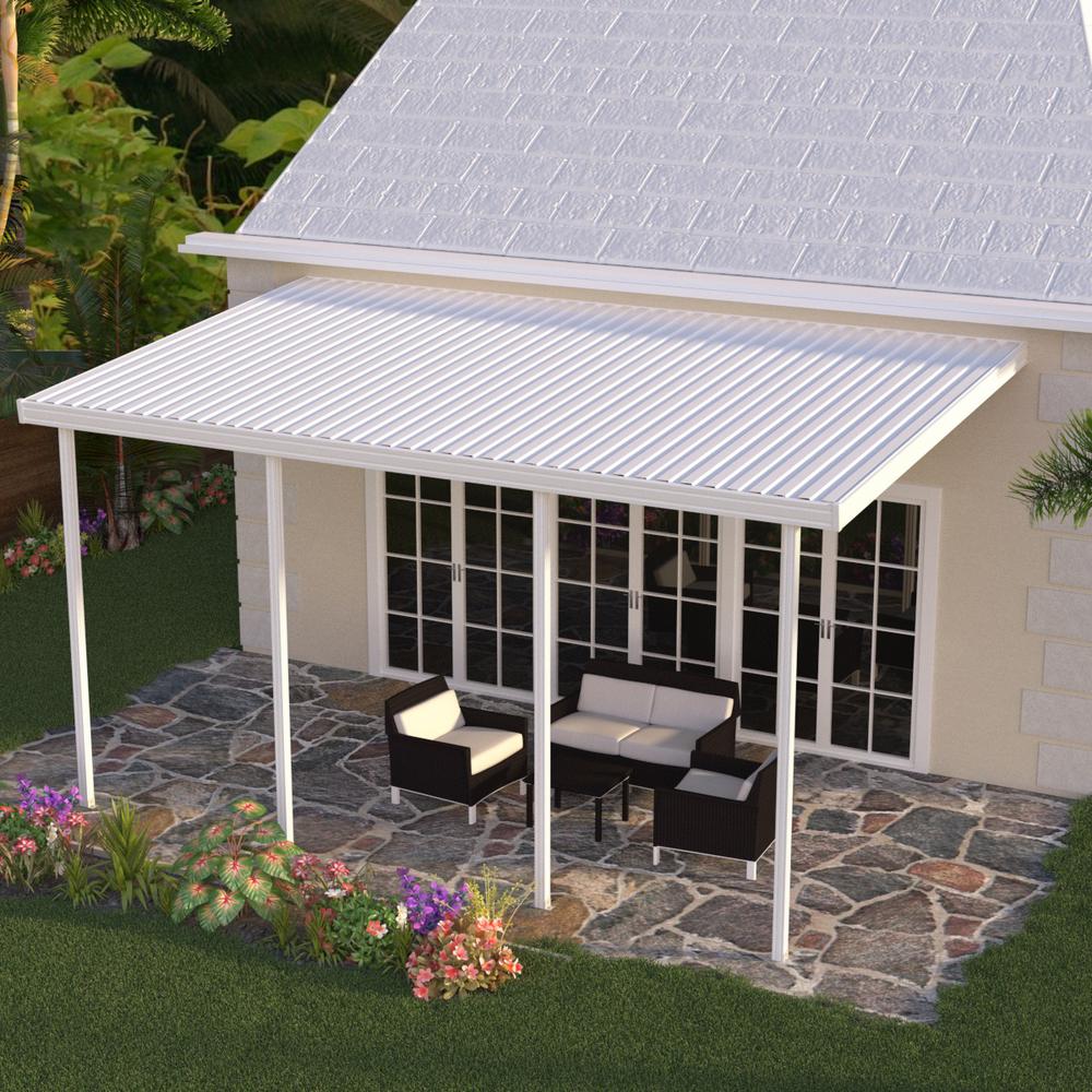 Integra 20 Ft X 12 Ft White Aluminum Attached Solid Patio Cover With 4 Posts 10 Lbs Live Load 1251006701220 The Home Depot