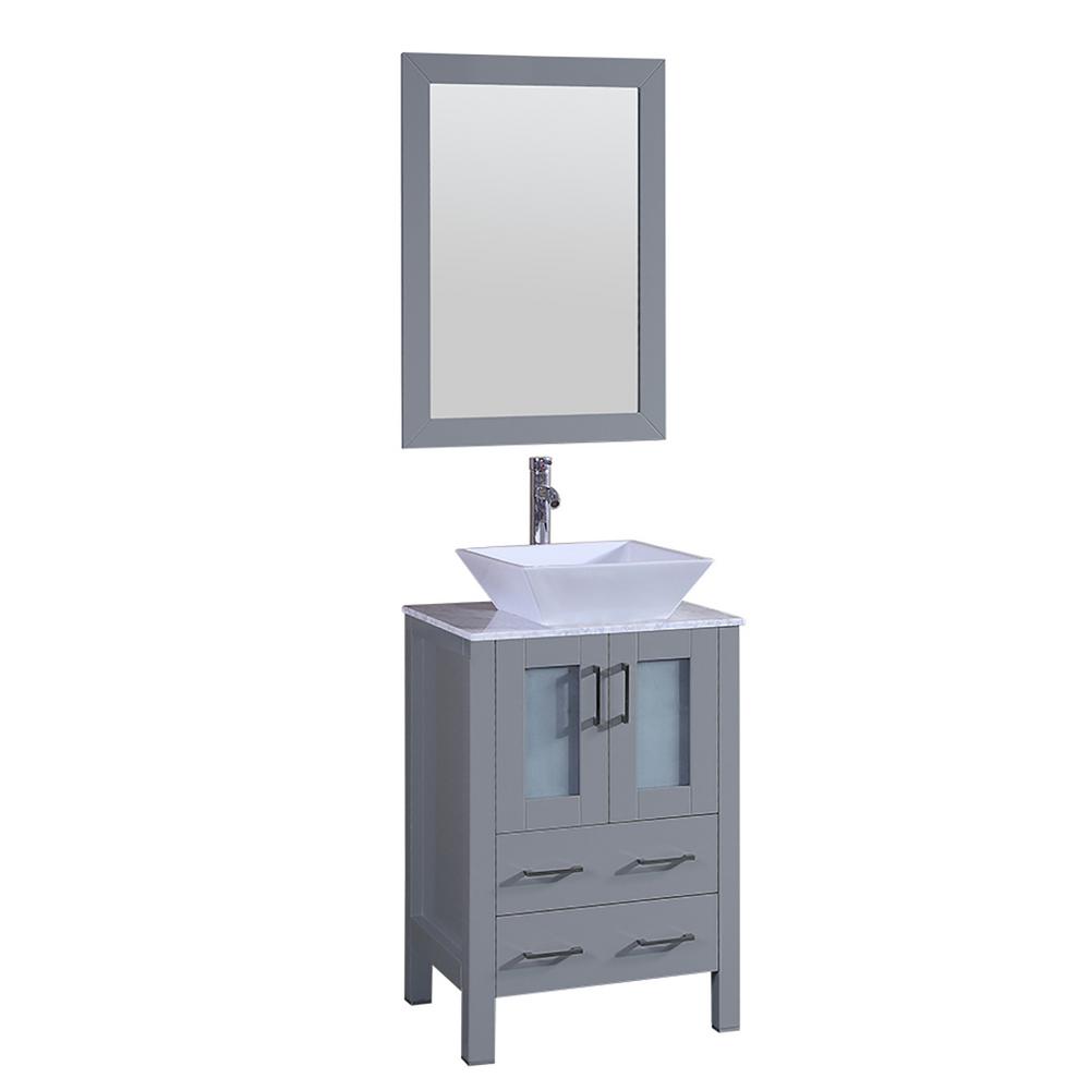 Bosconi 24 In W Single Bath Vanity With Carrara Marble Top Gray White Basin And Mirror Bosconi 24 In W Single Bath Vanity With Carrara Marble Top Gray White Basin And Mirror