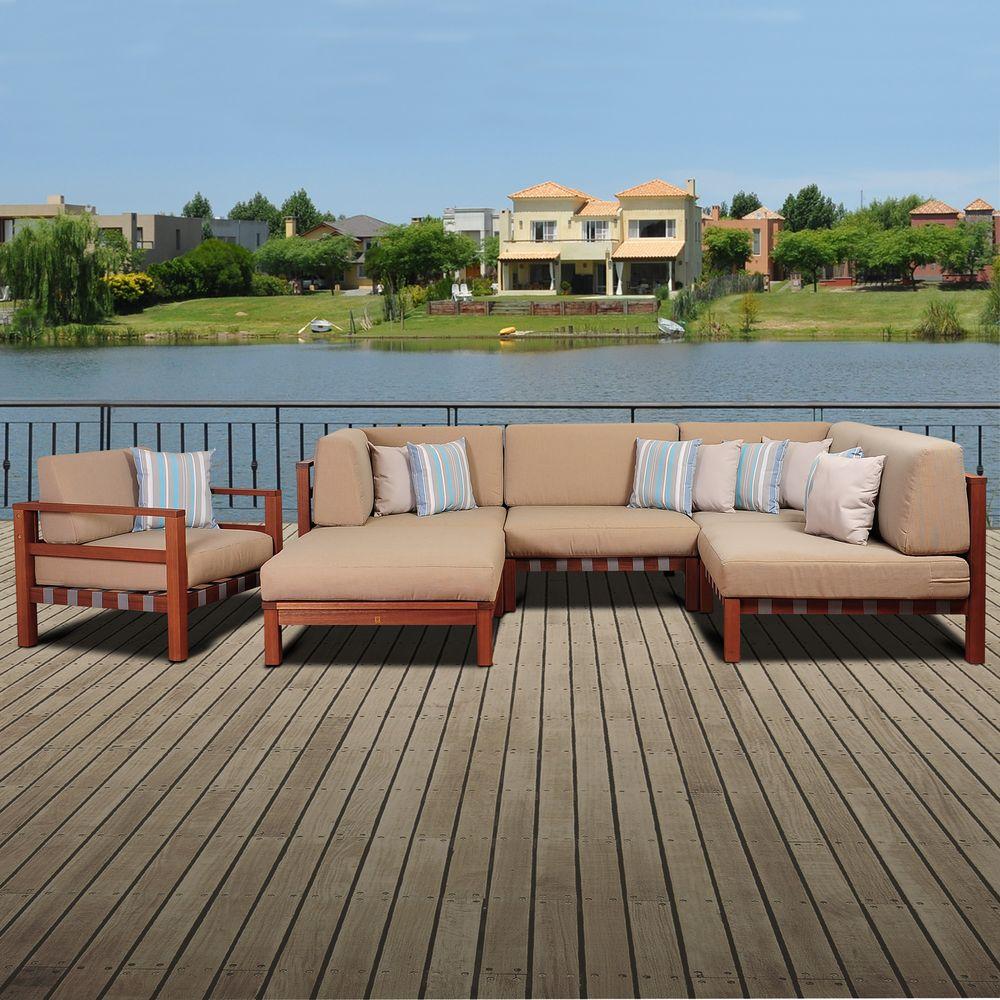 Ia Maya 6 Piece Eucalyptus Patio Sectional Set With Khaki Ia Maya 6 Piece Eucalyptus Patio Sectional Set With Khaki Cushions By Jamie Durie