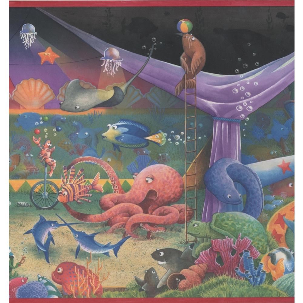 Retro Art Underwater Circus Purple Tent Crab Octopus Swordfish