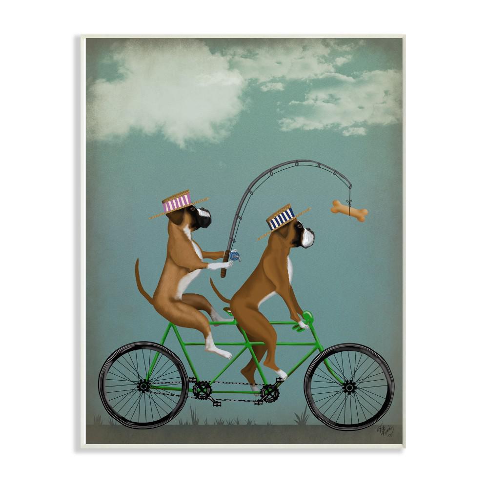 Stupell Industries 10 in. x 15 in. Boxer Dogs Share a Bicycle by Fab Funky Wood Wall Art, Multi-Colored