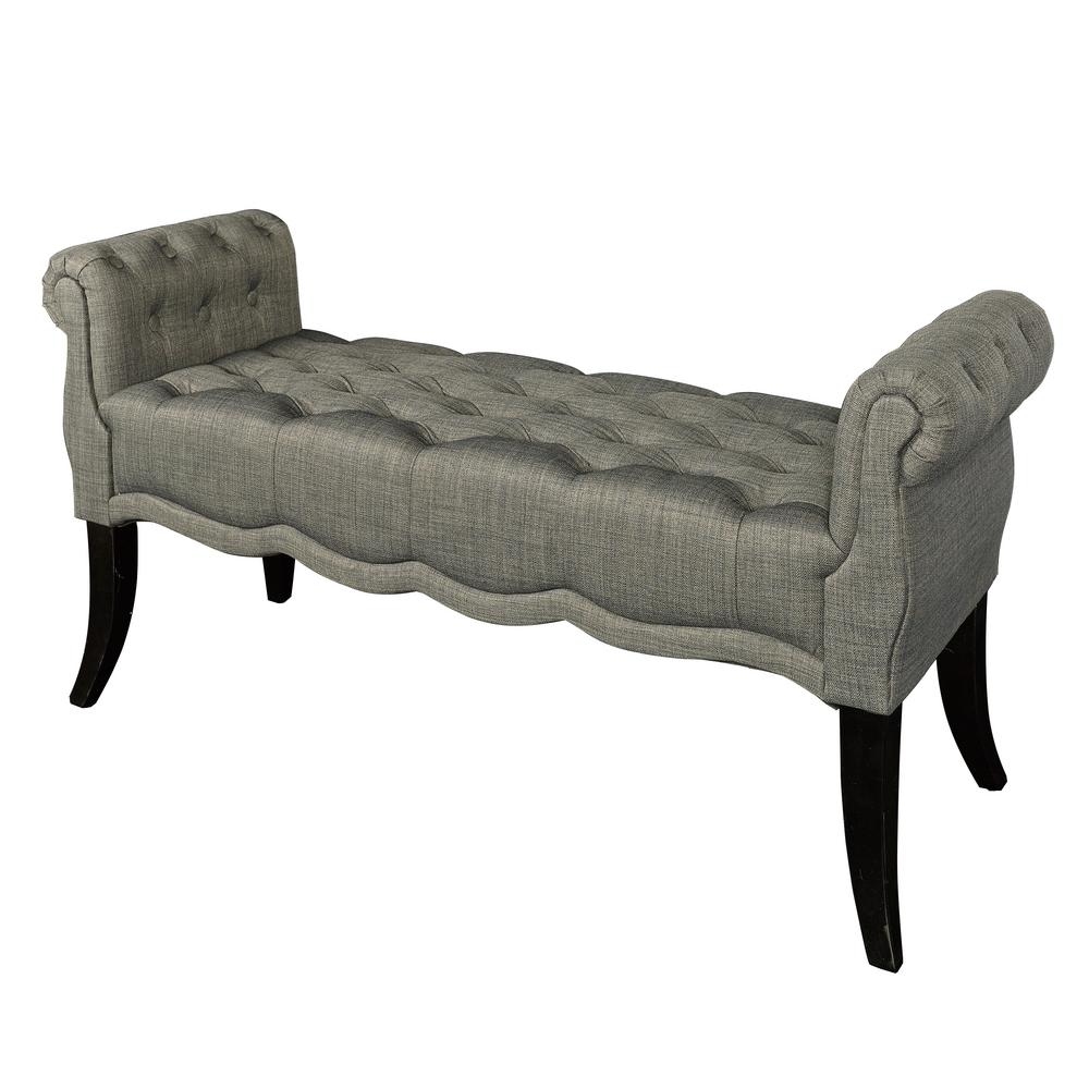 Linon Home Decor Charlotte Charcoal Gray Roll Arm Bench Thd00613
