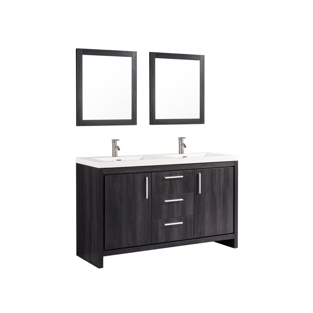 Mtd Vanities Miami 60 In W X 19 5 D 36 H Vanity Black Walnut With Acrylic Top White Basinirrors