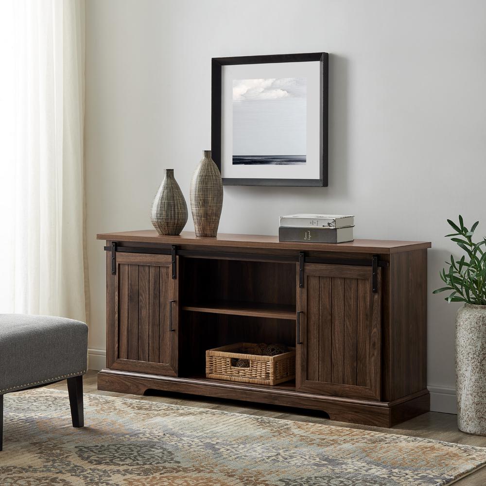 Welwick Designs Dark Walnut Sliding Groove Door TV Stand for TV's up to ...