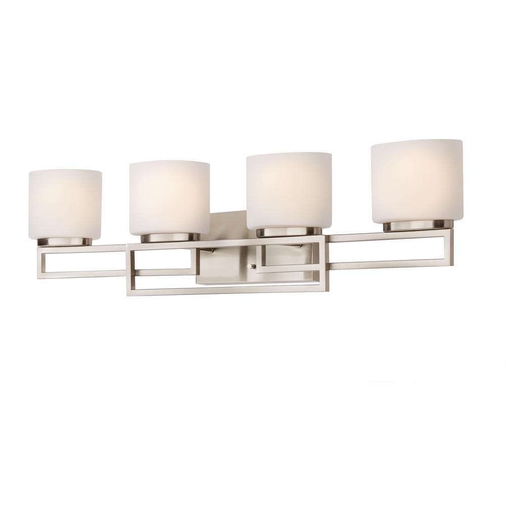 4-light brushed nickel bathroom vanity light with opal glass shades