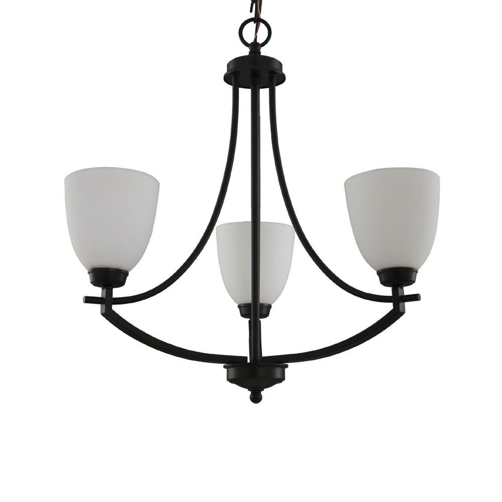 Hampton Bay 3-Light Bronze Chandelier with White Frosted Glass Shade was $129.0 now $50.54 (61.0% off)