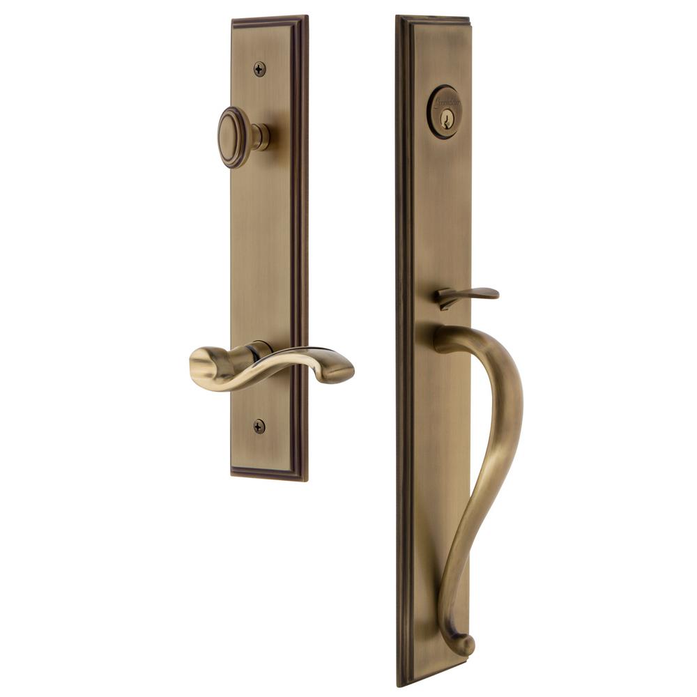 UPC 662972475806 product image for Grandeur Carre Vintage Brass 1-Piece Door Handleset with S Grip and Portofino Le | upcitemdb.com