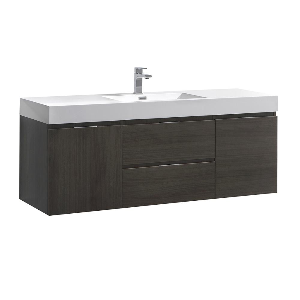 Fresca Valencia 60 In W Wall Hung Bathroom Vanity Gray Oak Double Acrylic Top White