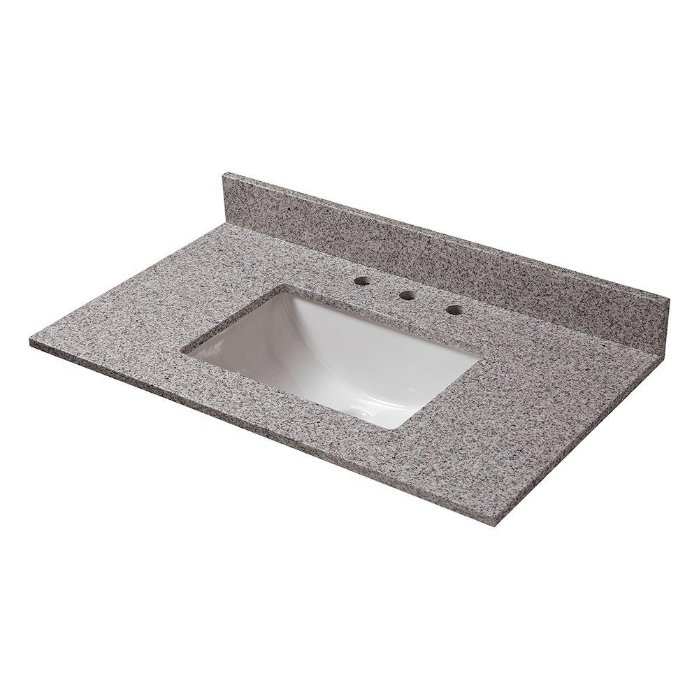 Pegasus 37 In Granite Vanity Top Napoli With White Basin And 8 Faucet Spread