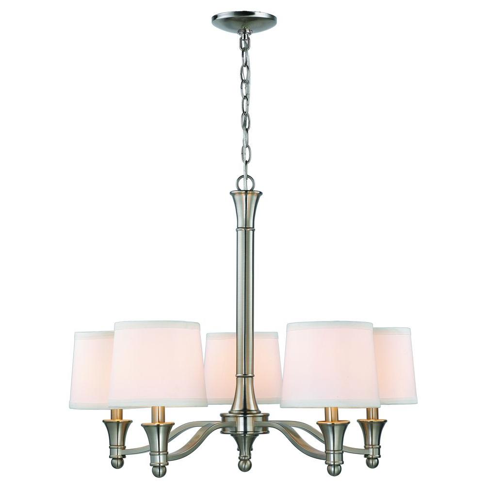 UPC 899089002094 product image for Hampton Bay Chandeliers 5-Light Brushed Nickel Chandelier with White Fabric Shad | upcitemdb.com