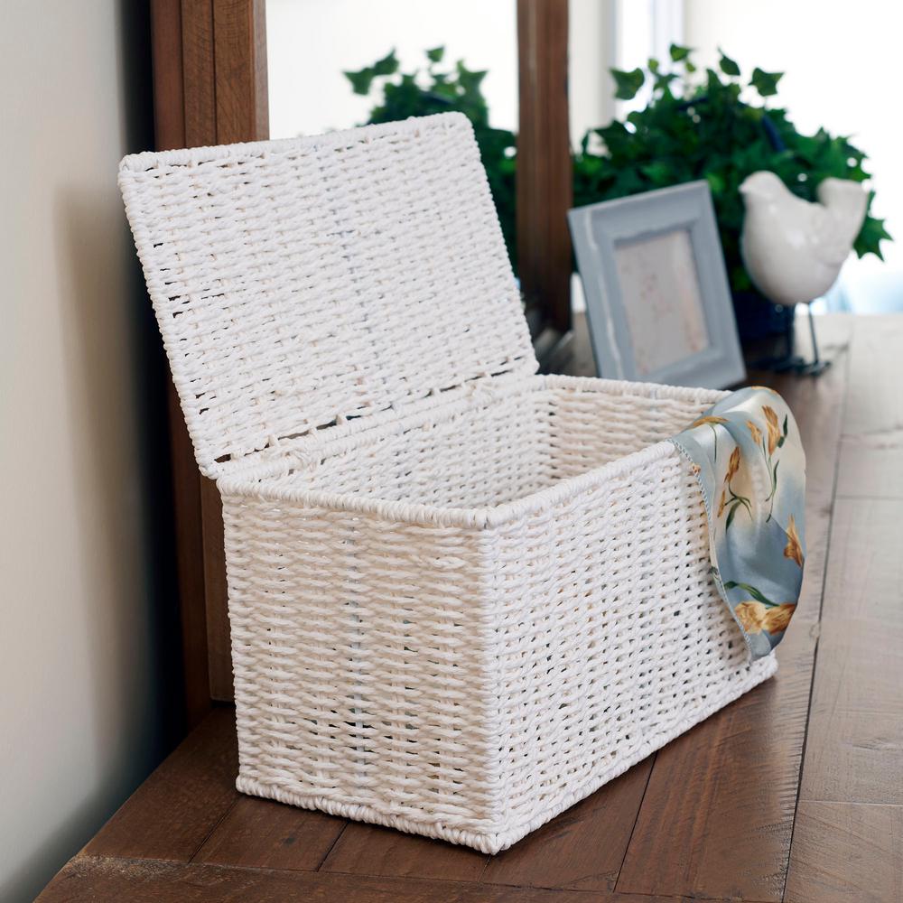 HOUSEHOLD ESSENTIALS Small Wicker White Basket with LidML7113 The Home Depot