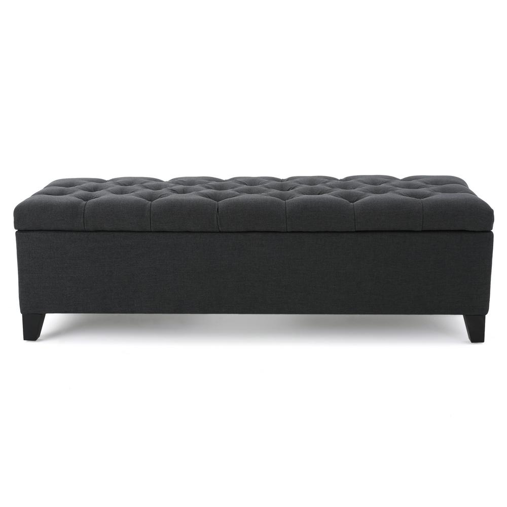 Noble House Dark Blue Tufted Fabric Storage Bench 10942 The Home Depot