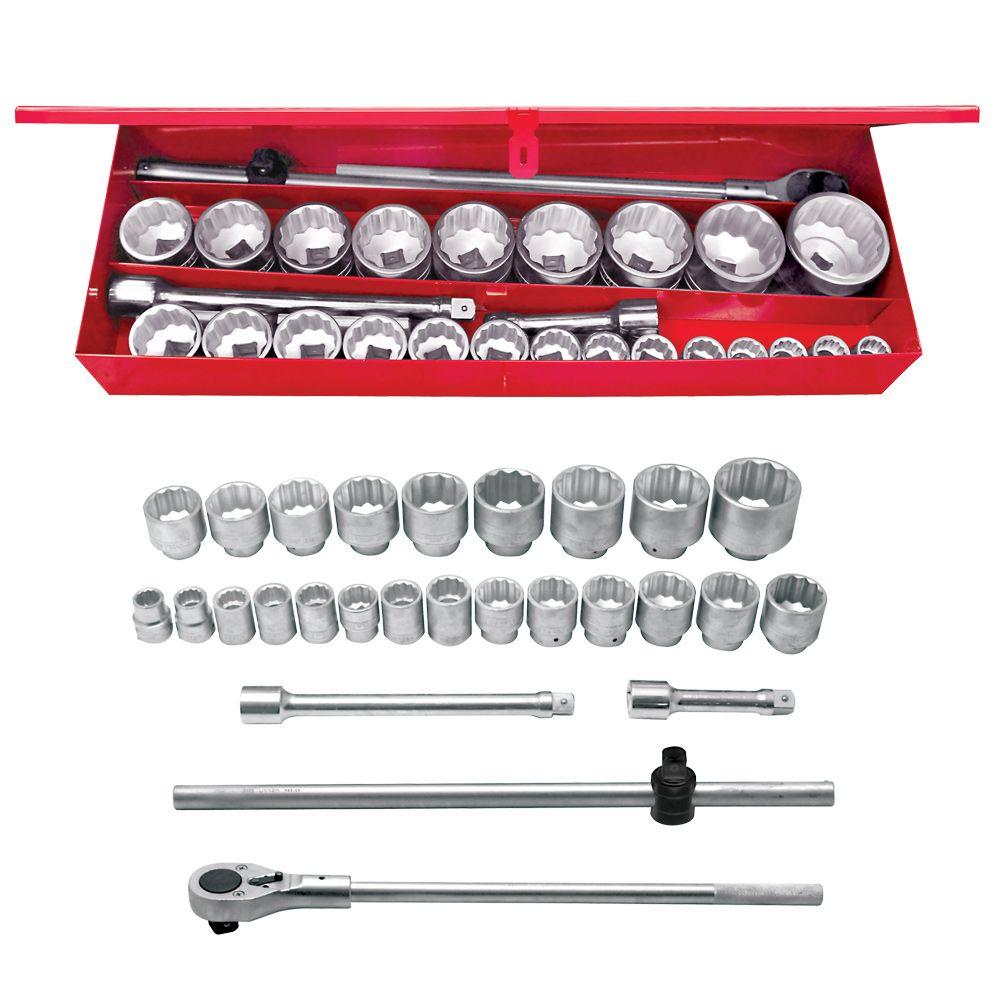 URREA 1 in. Drive 12Pointhand Socket & Accessories Set (27Piece
