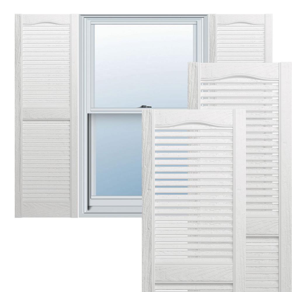 14.5 in. W x 55 in. H Builders Edge, Standard Cathedral Top Center Mullion, Open Louver Shutters, Includes Matching Installation Spikes, 001 - White