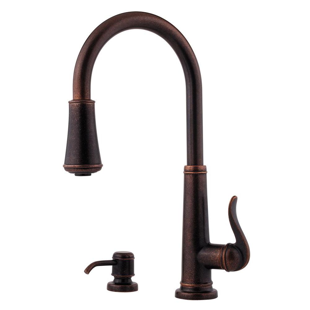 Pfister Ashfield Single Handle Pull Down Sprayer Kitchen Faucet In Tuscan Bronze Gt529ypy The Home Depot