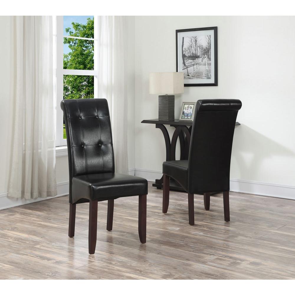 Simpli Home Cosmopolitan Midnight Black Faux Leather Parsons Simpli Home Cosmopolitan Midnight Black Faux Leather Parsons Dining Chair Set Of 2