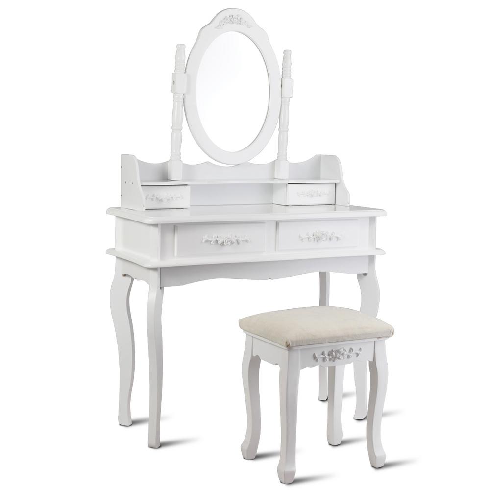 Costway 2 Piece White Vanity Makeup Dressing Table Set Mirror