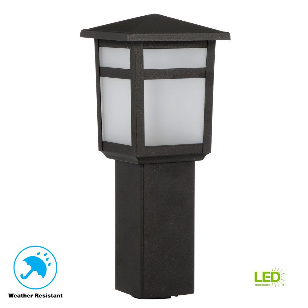 Bollard Lights Landscape Lighting Outdoor The Home Depot Low Voltage 10 Watt Equivalent Black Outdoor Integrated Led Square Bollard Landscape Path Light