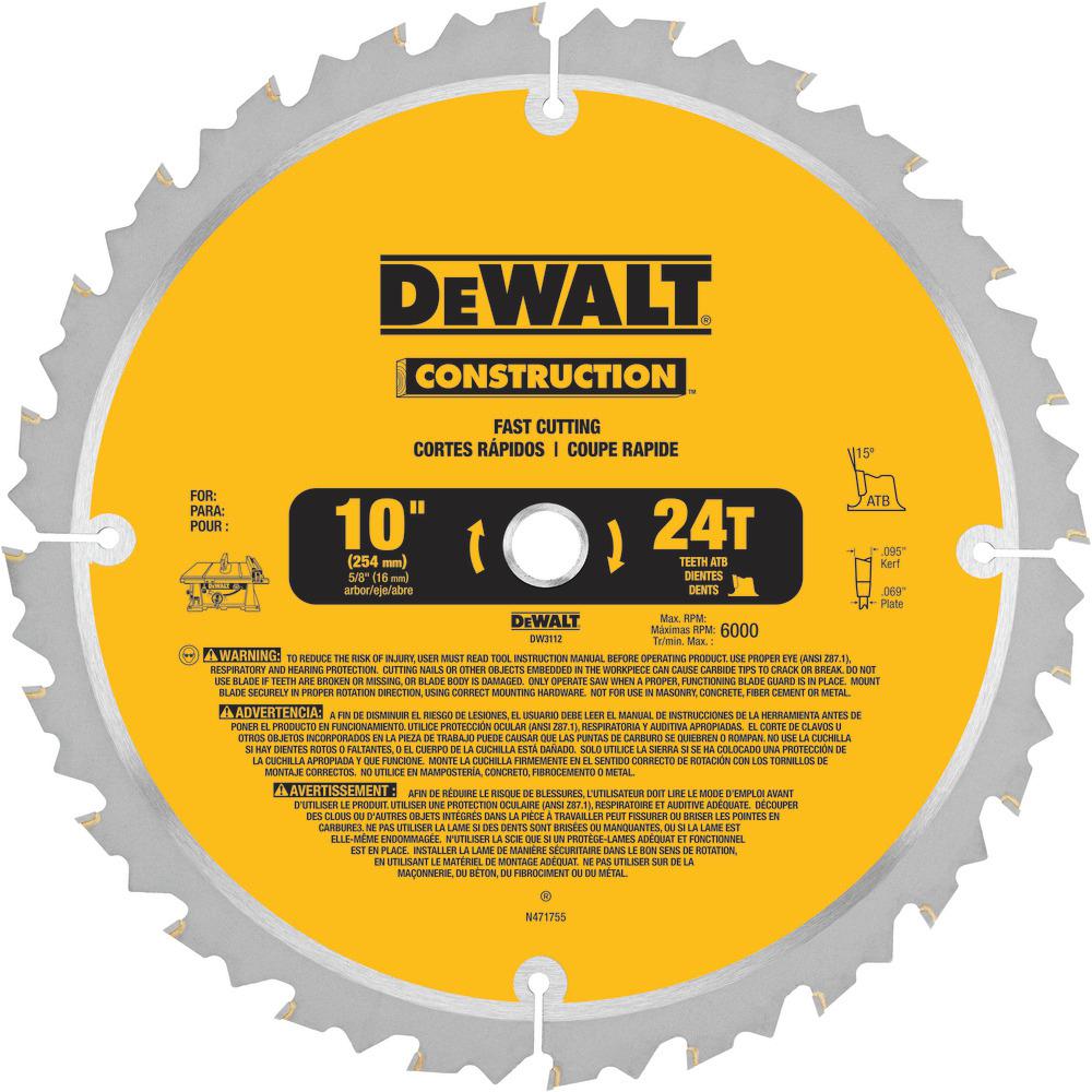 DEWALT Construction 10 in. 24Teeth Thin Kerf Table Saw BladeDW3112