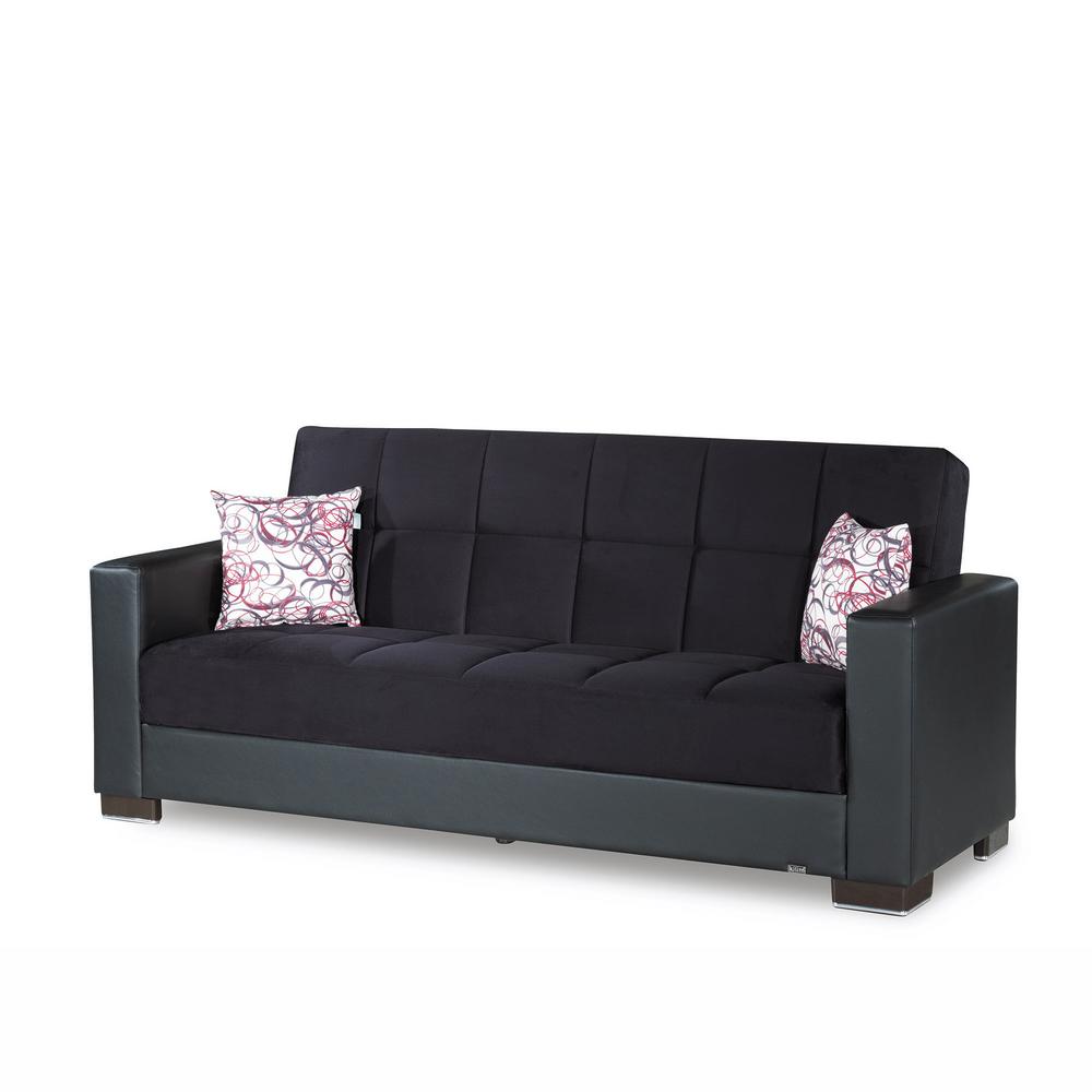 Ottomanson Avalon Plus Black Leatherette Upholstery Sofa Sleeper Bed