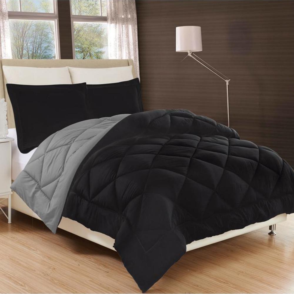 Elegant Comfort 3 Piece Black Gray Full Queen Comforter Set Cmf Q Black Gr The Home Depot