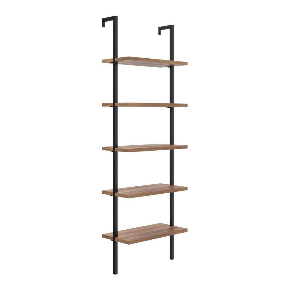 Nathan James Theo 73 in. Matte Black Reclaimed Oak Wood 5Shelf Ladder