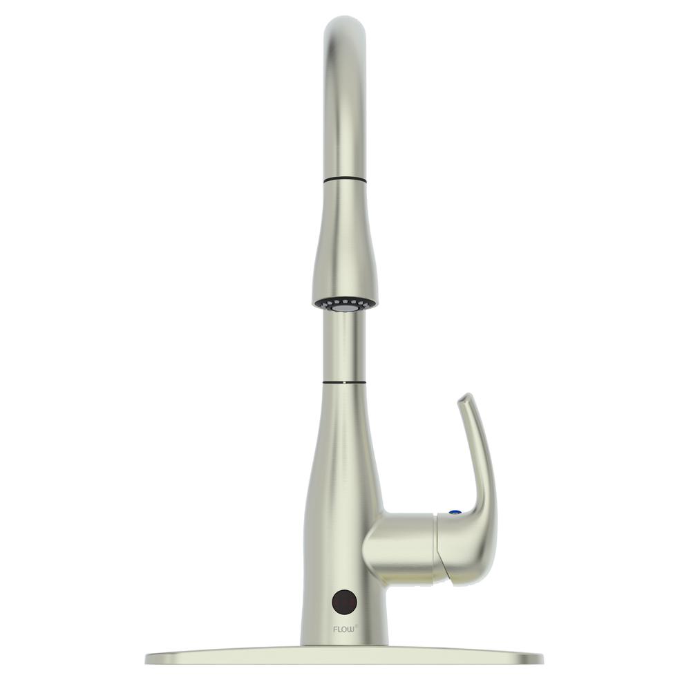 FLOW Motion Activated Single-Handle Pull-Down Sprayer Kitchen Faucet in Brushed Nickel