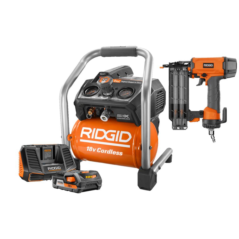 RIDGID 18Volt 1 Gal. Hand Carry Air Compressor and 21/8 in. 18Gauge
