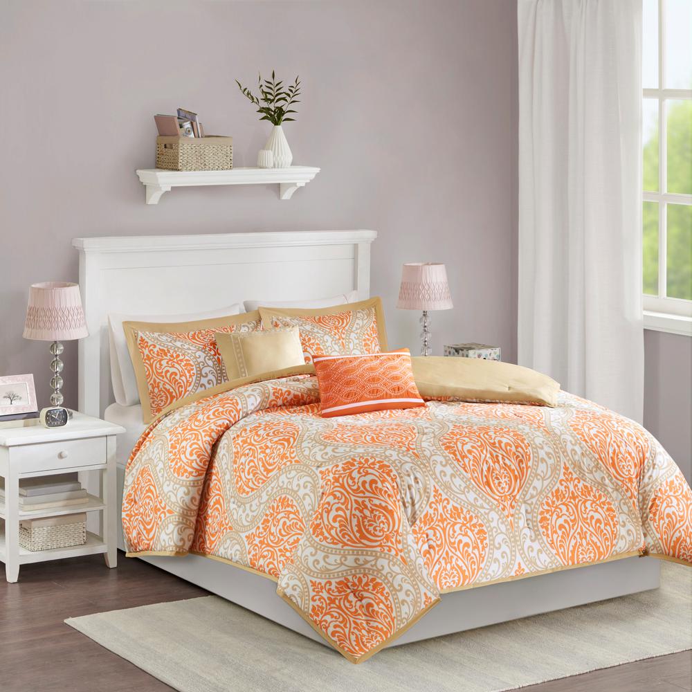 Intelligent Design Sabrina 5 Piece Orange Full Queen Comforter Set