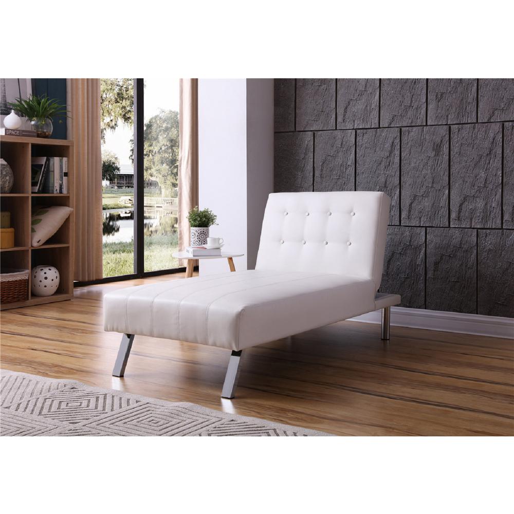Unbranded White Button Tufted Back Convertible Chaise Lounger with