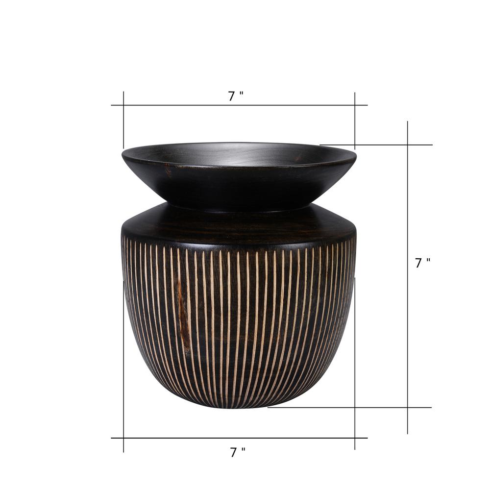 Villacera 7 In Black Handmade Mango Wood Decorative Urn Vase