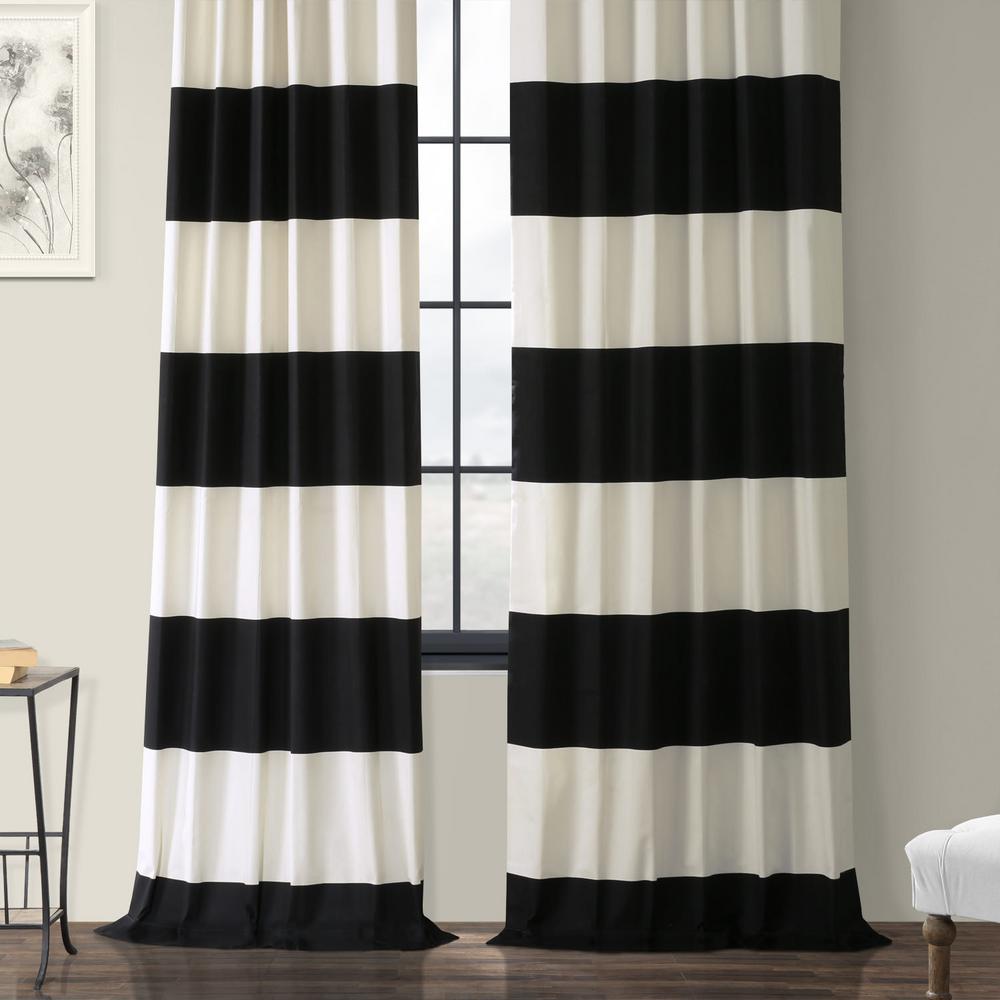 Exclusive Fabrics Furnishings Onyx Black And Off White Room Darkening Horizontal Stripe Curtain 50 In W X 96 In L