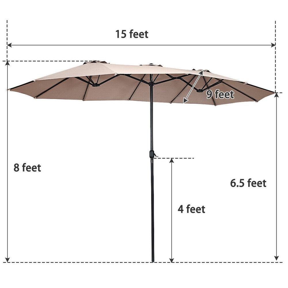 Costway Outdoor 15 Ft Steel Market Patio Umbrella Double Sided Twin Patio Umbrella In Beige With Crank Op3703be The Home Depot