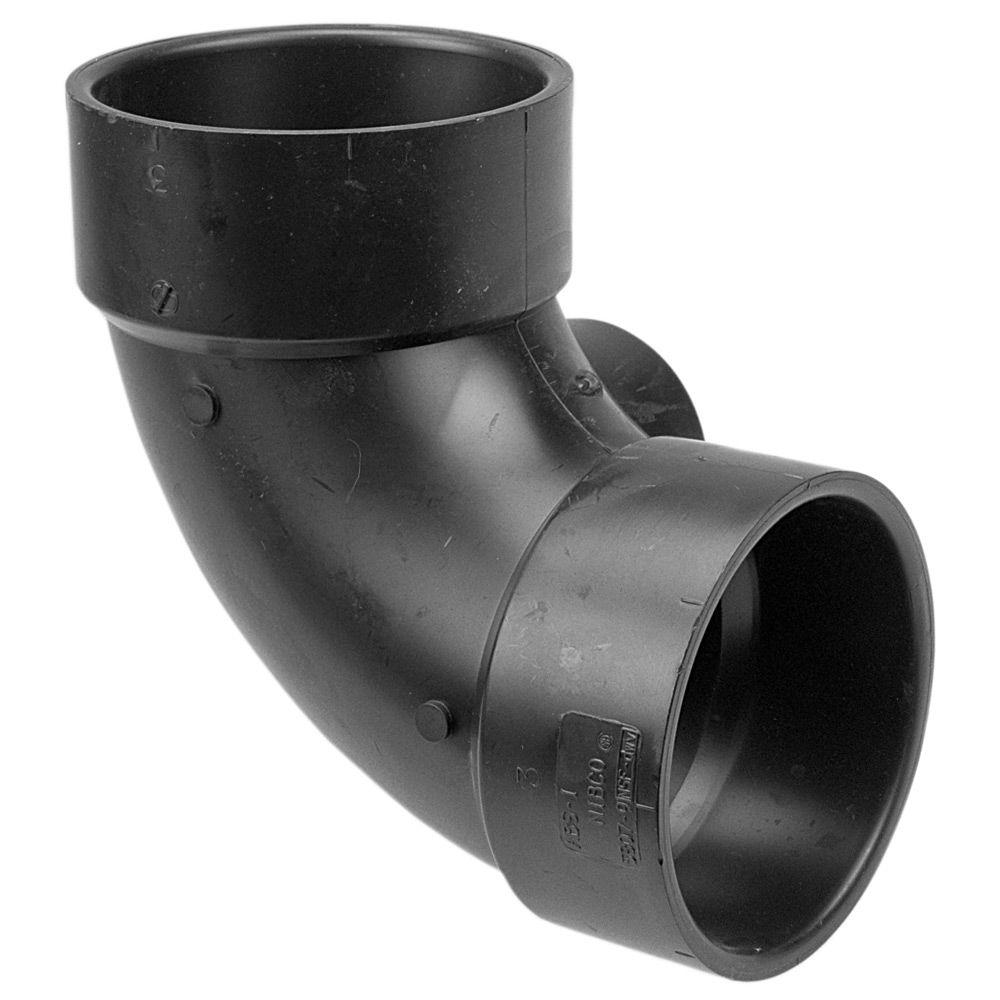 3 inch x 3 inch x 1-1/2 inch ABS 90 Degree Hub x Hub x Hub Elbow with Side...