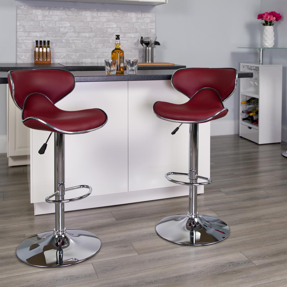 Flash Furniture 32.50 in. Adjustable Height Burgundy Cushioned Bar